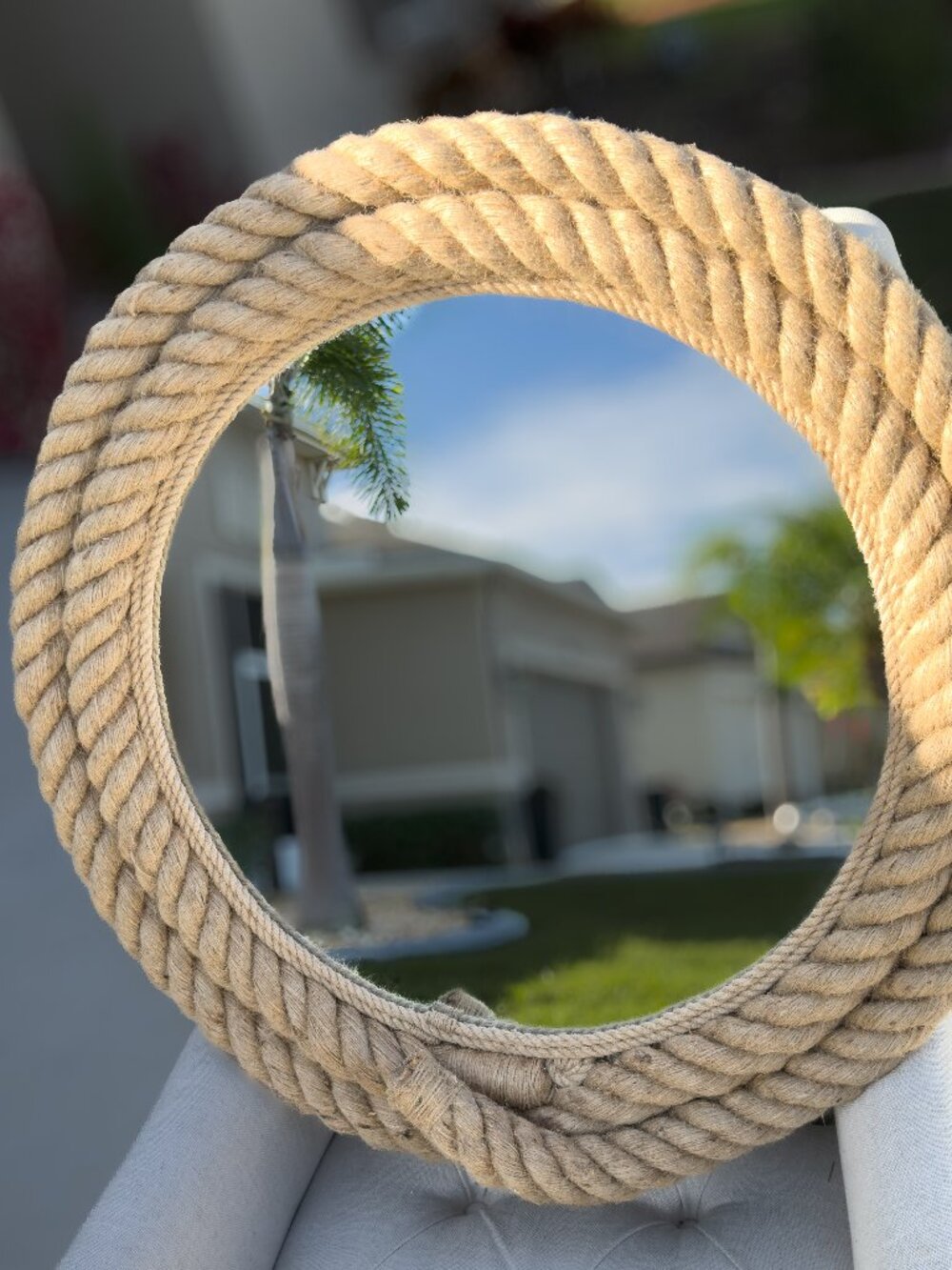 Handmade Round Jute Rope Mirror / Coastal Boho Nautical Wall Decor